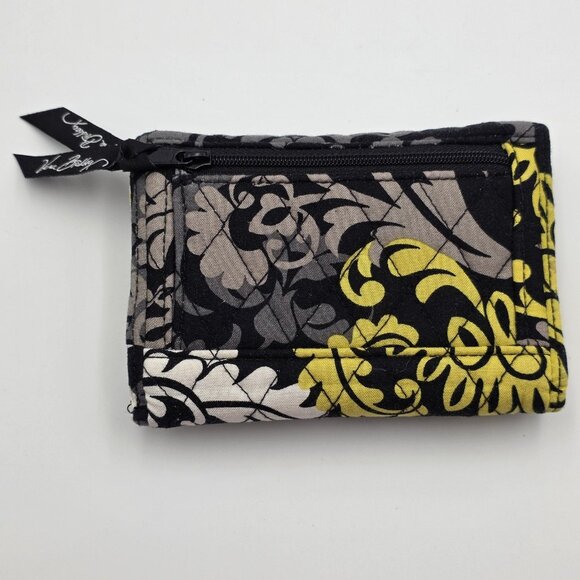 Vera Bradley Wallet Womens Black Gray Yellow Quilted Trifold Snap Zip Coin ID - Picture 8 of 8